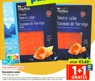 1+1 gratis op gerookte zalm bij de Lidl
