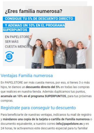 5% dto directo para familias numerosas en PapelStore