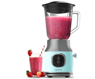 Cecotec Batidora de Vaso Retro RetroTwist Blue. 800W de Potencia Máxima, Función Pulse, Cuchilla de 4 Hojas con Recubrimiento de Titanio Negro y Jarra con 1L, Diseño Vintaj por 29,90€