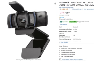 Logitech C920e Webcam 3 megapixel Zwart voor €46,62 dmv code bij Amazon