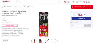Kit com 4 Escovas de Dente da Colgate, modelo Slim Soft Black - R$ 21,97