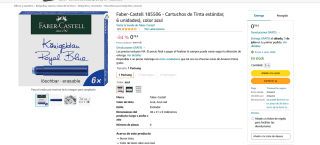 Cartuchos Faber-Castell 185506 de Tinta estándar 6 unidades color azul por 0,78€