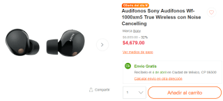 Audífonos Sony Wf-1000xm5 por $3,977 en Linio con PayPal