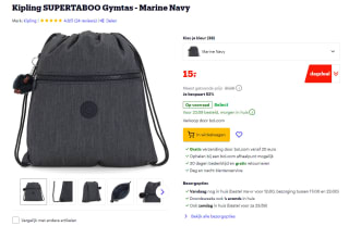 Kipling SUPERTABOO Gymtas voor €15