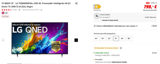 TV QNED 75" LG 75QNED80T6A, UHD 4K, Procesador Inteligente 4K α7 por 799€