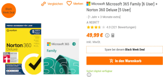 Microsoft 365 family 15 maanden + Norton 360 deluxe voor €49,99 bij NoteBooksBilliger