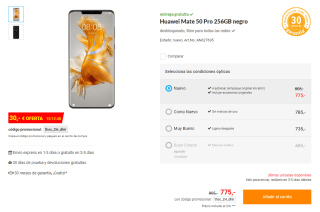Huawei Mate 50 Pro 256GB negro por 775€