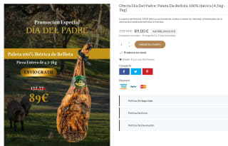 Paleta ibérica de bellota 100% por 89€
