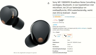 Sony WF-1000XM5 Zwart voor €249 bij Amazon
