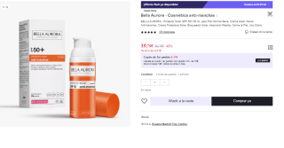 Bella Aurora Protector Solar Antimanchas SPF50+ por 10.79€ (Cuenta Nueva 6.48€)