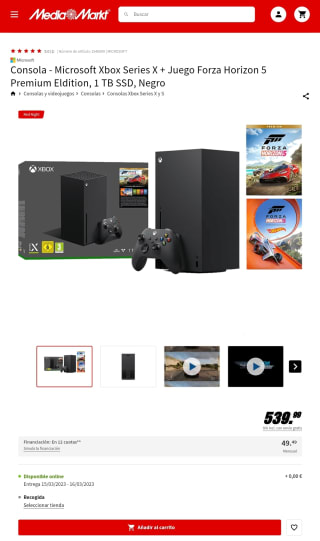 Consola Microsoft Xbox Series X + Juego Forza Horizon 5 Premium Eldition 1 TB SSD por 529€