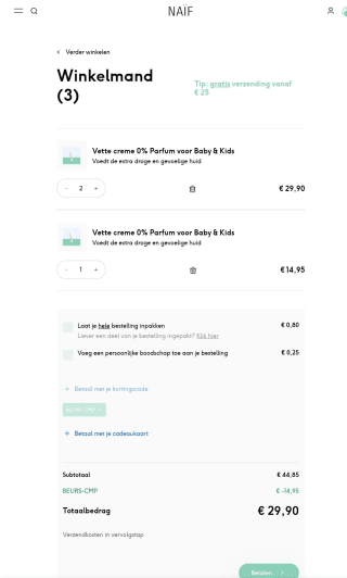 3 halen, 2 betalen op alle losse producten Bij Naïf