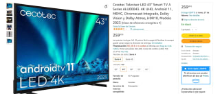 Nueva Televisión LED 43 pulgadas Cecotec A1 2023 4K por solo 259€