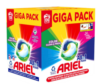 Ariel Color Clean & Fresh All-in-1 Pods Gigapack met 106 stuks voor €29,99 bij Kruidvat
