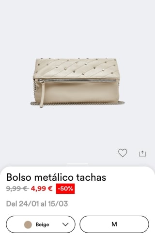 Bolso metálico Tachas color beige por 4,99€.