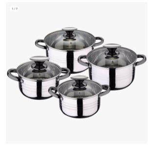 San Ignacio Bateria de cocina 8 piezas-acero inoxidable-tapas de vidrio por 20.99€