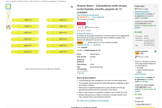 Pack de 12 subrayadores color amarillo Amazon Basics por solo 2,56€