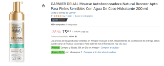2 Botes de GARNIER DELIAL Mousse Autobronceadora Natural Bronzer Apto Para Pieles Sensibles Con Agua De Coco Hidratante 200 ml por 19.57€