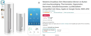 Netatmo Draadloos Slim Weerstation ‎NWS01-AMZ voor €114,99 bij Amazon