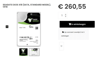 Seagate Exos X18 14TB voor €260,55 bij Caps