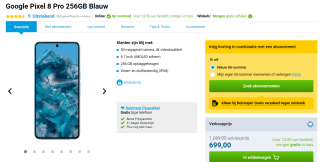Google Pixel 8 Pro 256GB blauw voor €699 bij Belsimpel