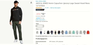 JACK & JONES Logo hoodie voor €16,39 bij Amazon