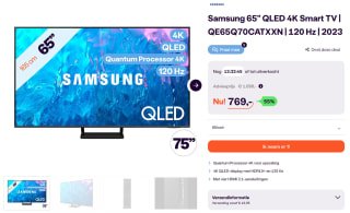 Samsung 65" of 75" QLED 4K Smart TV 120 Hz (2023) voor €769 bij iBOOD