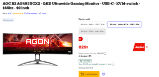 AOC B2 AG493UCX2 - QHD Ultrawide Gaming Monitor 49 inch voor €829 bij Bol