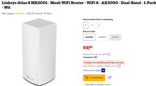 Linksys Rhodos Dual-Band Mesh Wi-Fi 6 voor €54,99 bij Bol.