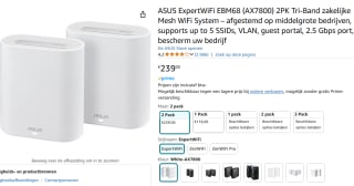 ASUS ExpertWiFi EBM68 mesh access point (Wit, 2 stuks) voor €239 bij Amazon