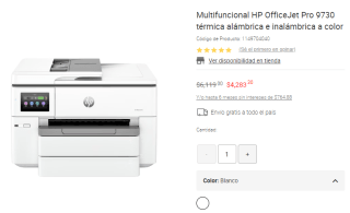 Impresora Multifuncional HP OfficeJet Pro 9730 por $4,283 en Liverpool con descuento