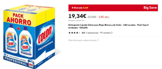 Detergente Líquido Colon para Ropa Blanca y de Color - 146 Lavadas por 19,39€