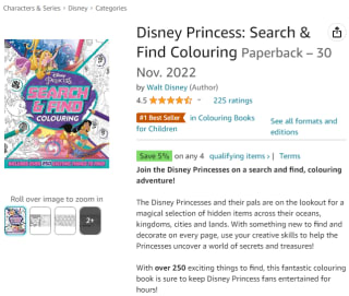 Acquire Disney Princess Search & Find colouring book at Amazon for £1