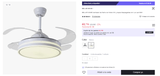Ventilador de Techo - Motor DC 6 Velocidades - Aspas Retráctiles Silenciosas - Luz LED 36W 3 Temperaturas - Mando a Distancia por 61.77€ (Cuenta Nueva 49.77€)