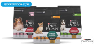 Probeer Purina® PRO PLAN® hondenvoeding: van €18,95 voor €7,50 dmv cashback