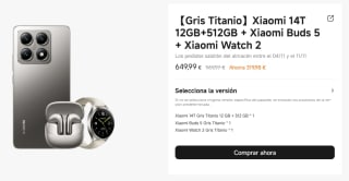 Xiaomi 14T de 12GB/512GB + Xiaomi Watch 2 + Xiaomi Buds 5 por 584,99€