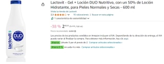 3 Botes de LACTOVIT DUO gel de baño + loción nutritivo para piel normal botella 600 ml por 4.9€
