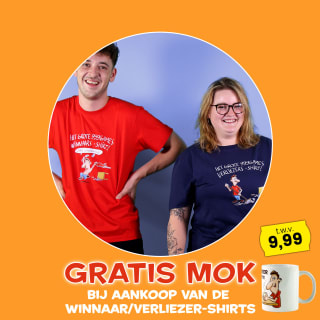 Gratis een Keer op Keer mok bij bestelling winnaars- en verliezersshirt bij 999games