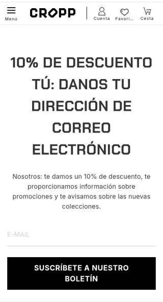 -10% por suscribirnos a la Newsletter de Cropp.