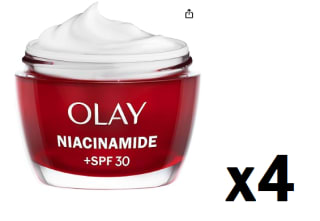4 Botes de Olay Niacinamida + SPF30, Crema Hidratante De Día, Con Niacinamida Pura Al 99%, Vitamina E Y SPF30, Piel Hidratada Durante 24H, Ayuda A Proteger Contra Los Dañinos Rayos UVA Y UVB, 50 ml por 41.3€