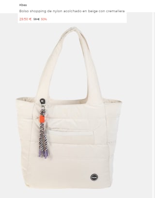 Bolso shopping de nylon acolchado en beige con cremallera Kbas por 29.5€