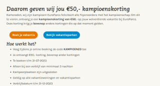 €50,- kampioenskorting op je boeking bij EuroParcs