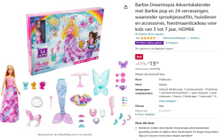 Barbie Dreamtopia sprookjes Adventskalender voor €13,99 bij Amazon