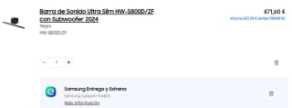 Samsung Barra de Sonido Ultra Slim HW-S800D/ZF con Subwoofer por 471,60€