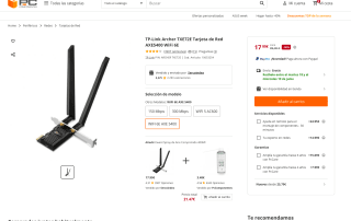 TP-Link Archer TXE72E AXE5400 Tarjeta de Red Wi-Fi 6E Triple Band 6GHz/5GHz/2.4GH por solo 17,99€