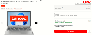 LENOVO IdeaPad Slim 5 16ABR8 - 16 inch - AMD Ryzen 5 - 16 GB - 512 GB voor €599 bij de MediaMarkt