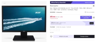 Monitor Acer V6 V226HQL 21.5" LED FullHD por 45€