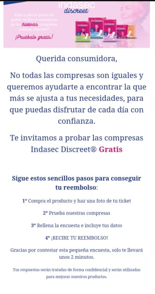 Hasta 7€ de reembolso en productos indasec discreet