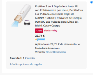 Depiladora Laser IPL Prettivo 3 en 1 con Enfriamiento por Hielo, Luz Pulsada con Ondas Rojas de 600NM-1200NM, 9 Niveles de Energía por 29,74€