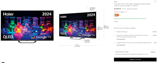 TV QLED 50" Haier H50S80EUX S80E Series, UHD 4K, Smart Google TV por 284,25€